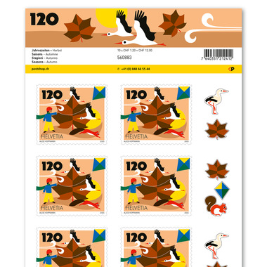 Francobolli CHF 1.20 «Autunno», Foglio da 10 francobolli Foglio «Stagioni», autoadesiva, senza annullo