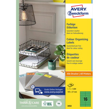 AVERY ZWECKFORM Etiquettes 105×37mm 3454 vert 1600 pcs.