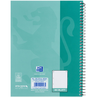 OXFORD Collegebloc Essentials A5+ 400132392 vertbleu, quadr. 5mm 80 feui.
