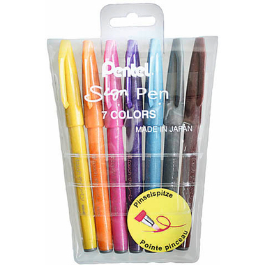 PENTEL Brush Sign Pen SES15C-7 7 Farben, Etui
