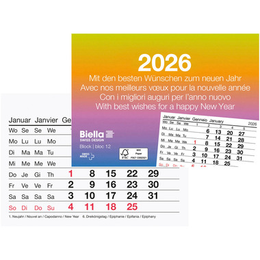 BIELLA Abreissblock Nr.12 2026 889012000026U 1M/1S mehrfarbig ML 11x7.7cm