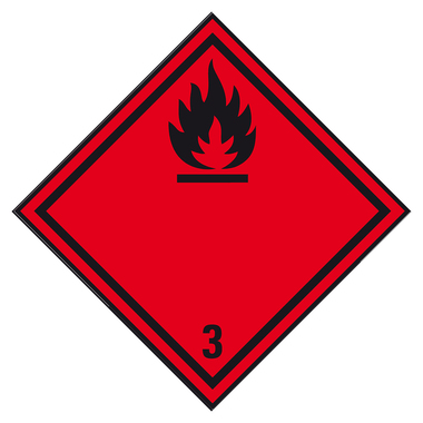 Autocollants pour matières dangereuses "liquides inflammables" Classe 3, 100x100mm, 500 pièces par rouleau