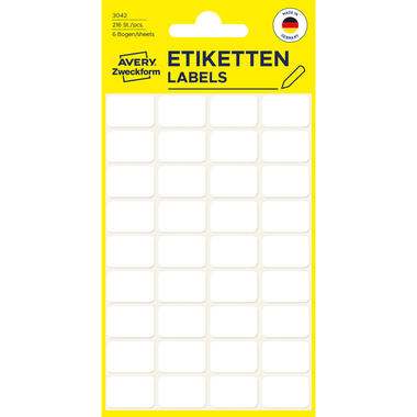 AVERY ZWECKFORM Haushaltetiketten 18×12mm 3042 weiss 216 Stück