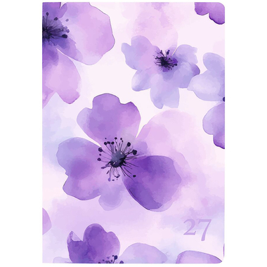 BIELLA Agenda Mittelformat 2027 822313770027U 1S/2P Purple Flower 7.6x11cm