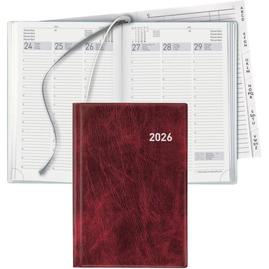 BIELLA Geschäftsagenda Terminia 2026 817535470026U 1W/2S weinrot ML 14.5x20.5cm