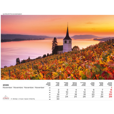 CALENDARIA Calendrier 2026 9783036205090 Swiss Places ML 40x31cm