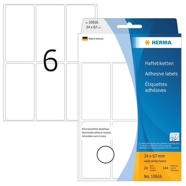 HERMA Etiketten Ablösbar 34×67mm 10616 weiss, non perm. 192 Stück