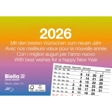 BIELLA Abreissblock Nr.12 2026 889012000026U 1M/1S mehrfarbig ML 11x7.7cm