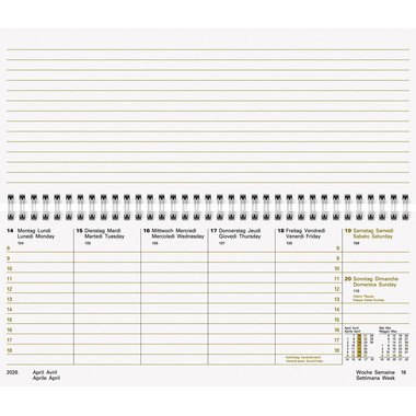 BRUNNEN Calendrier 2026 1087001006 1S/2P blanc ML 28x12cm