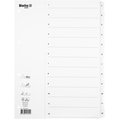 BIELLA Répertoire carton Smartind. A4 46941201U blanc 1-12