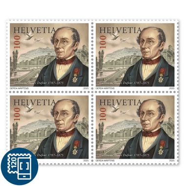 Bloc de quatre «Guillaume Henri Dufour 1787–1875» Bloc de quatre (4 timbres, valeur d'affranchissement CHF 4.00), gommé, non oblitéré