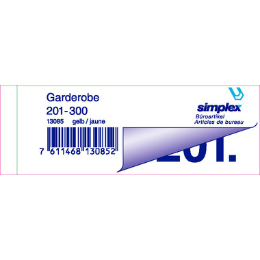 SIMPLEX Garderobenblock 201-300 13085 gelb 100 Blatt