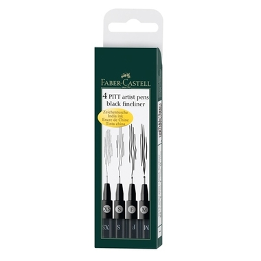 FABER-CASTELL Pitt Tuschestift Set 167115 permanent, nero 4 pezzi