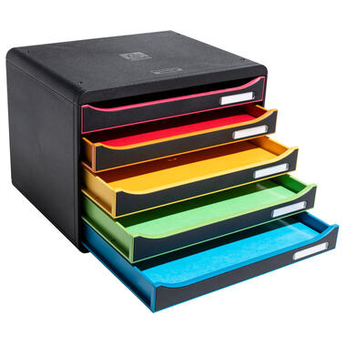 EXACOMPTA Schubladenbox Big-Box Plus 308914D schwarz/Harlekin, 5 Schubl.