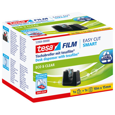 TESA Tischabroller EasyCut ecoLogo 539040000 Smart, schwarz,1 Rl.eco&clear