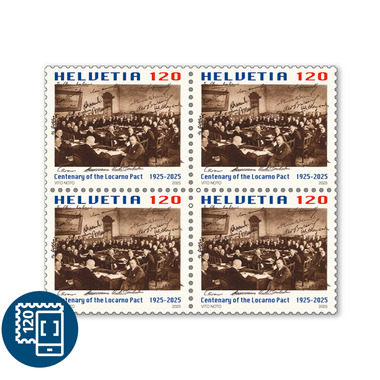 Quartina «Centenario del Patto di Locarno (1925-2025)» Quartina (4 francobolli, valore facciale CHF 4.80), gommatura, senza annullo