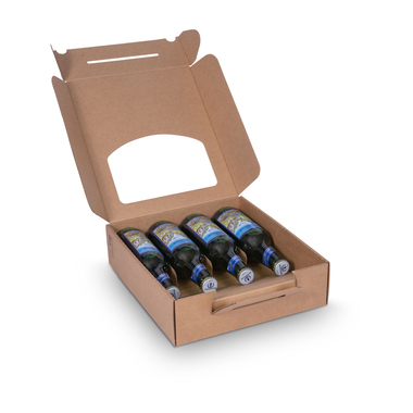 Emballage cadeau pour 3-4 bouteilles de bière en carton avec fenêtre & poignée en brun 245x278x73mm