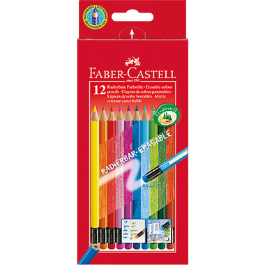 FABER-CASTELL Crayons de couleur gommables 116612 hexagonale, 12 couleurs