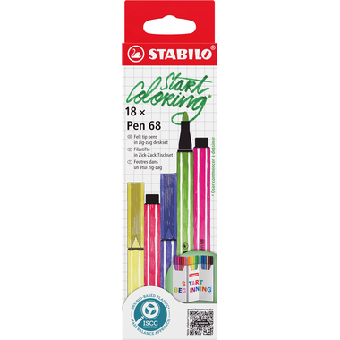 STABILO Faserschreiber Pen 68 1mm 6818/9 Zick Zack Etui 18 Stück