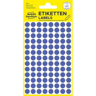 AVERY ZWECKFORM Markierungspunkte 8mm 3591 Blau, ablösbar 4 Blatt