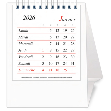 NOVOS Cal. table Pro Bristol F. 2026 508066 1M/1P blanc FR 11.5x14cm