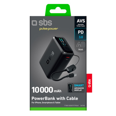 Powerbank 10000 mAh 40 W, USB-C-Kabel und Display | SBS