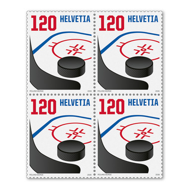Quartina «Campionato Mondiale di Hockey su Ghiaccio 2026» Quartina (4 francobolli, valore facciale CHF 4.80), autoadesiva, senza annullo