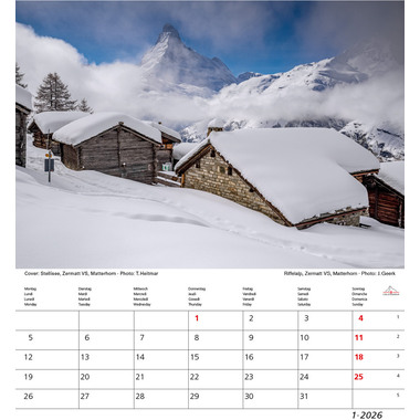 CALENDARIA Bildkalender 2026 9783036205335 Matterhorn ML 21x24cm