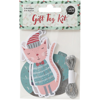 I AM CREATIVE Geschenkanhänger X-mas 4088.8 Katze, Hund & Kugel 9 Stück