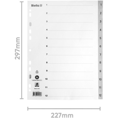 BIELLA Register PP A4 47141200U grau 1-12