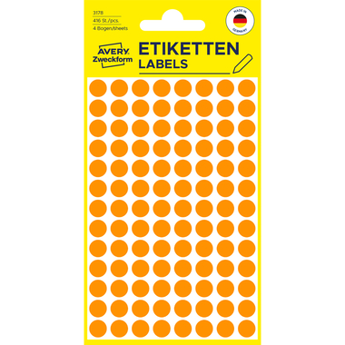 AVERY ZWECKFORM Markierungspunkte 8mm 3178 orange 416 Stück