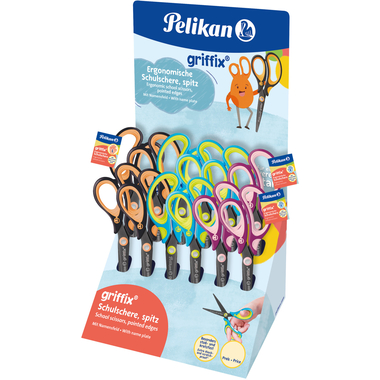 PELIKAN Présentoir ciseaux Griffix 605380 pointus, ass. 12 pcs.