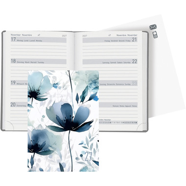 BIELLA Agenda Memento Trend 2027 825413750027U 1S/2P Blue Flower 10.1x14.2cm