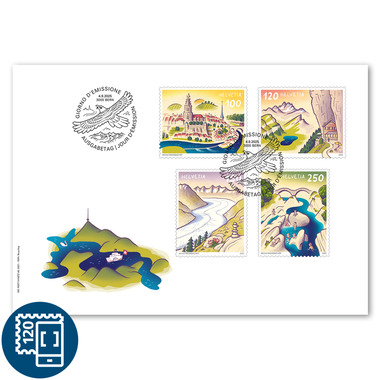 Enveloppe du jour d'émission «Attractions de Suisse» Série (4 timbres, valeur d'affranchissement CHF 6.60) sur enveloppe du jour d'émission (FDC) C6
