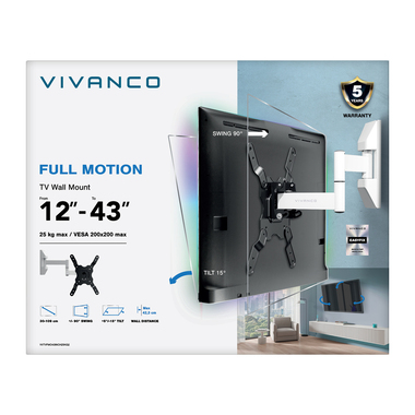 Supporto TV 43" orientabile da muro, 25kg, VESA200 | Vivanco