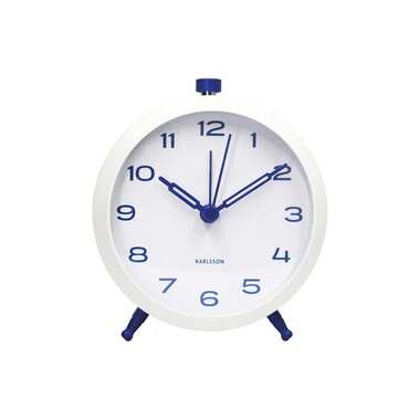 KARLSSON Wecker Button Retro Weiss mit Kobaltblau