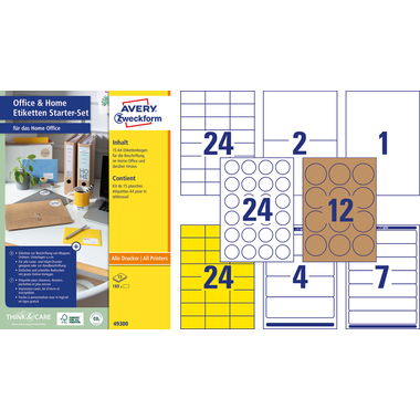 AVERY ZWECKFORM Etiketten Starter-Set 49300 ass., perm. 15 Blatt