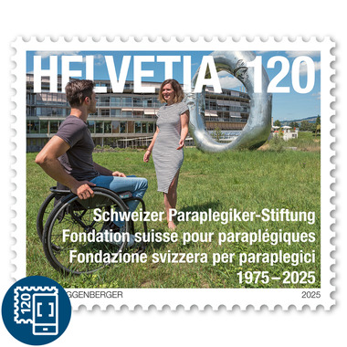 Timbre «50 ans Fondation suisse pour paraplégiques» Timbre isolé de CHF 1.20, gommé, non oblitéré