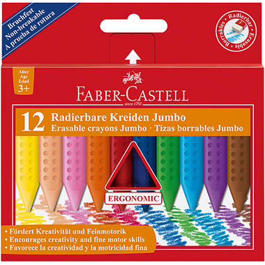 FABER-CASTELL Craie Grip Jumbo 122540 12 couleurs étui