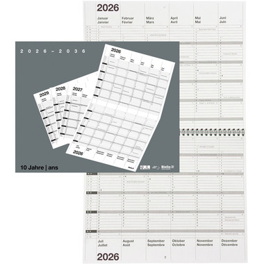 BIELLA 10-Jahreskalender Wire-O 2026 878310000026U 1J/2S grau DE/FR 30x24cm
