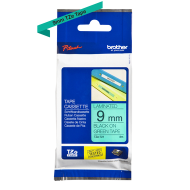 PTOUCH Nastro, plastific. nero/verde TZe-721 PT-1280VP 9 mm