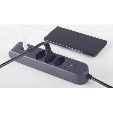 STEFFEN Power Strip IQ 3 x T13, USB-A+C, Anthracite, 3 m Cable