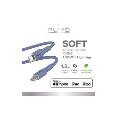 Câble de charge SOFT de USB-C à Lightning 1,5m | Puro
