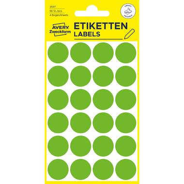 AVERY ZWECKFORM Markierungspunkte 18mm 3597 Grün, ablösbar 4 Blatt