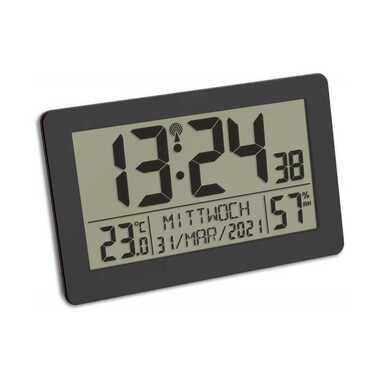 TFA Dostmann Funkuhr mit Raumklima Schwarz