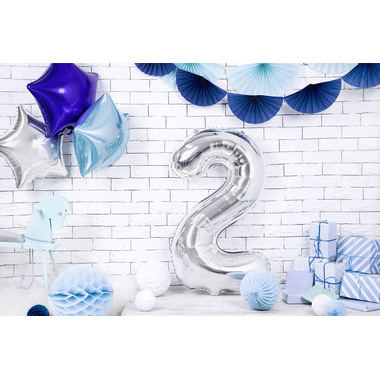 PARTYDECO Folienballon Ziffer 2 86cm FB1M-2-018 silber