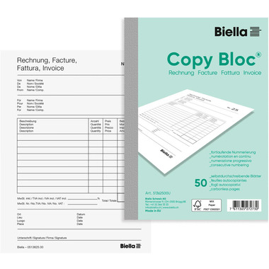 BIELLA Fattura COPY-BLOC T/F A6 51362500U autocopiativo 50x2 fogli