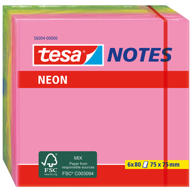 TESA Neon Notes 75x75mm 560040000 3 Farben ass. 6x80 Blatt