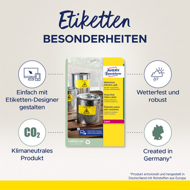 AVERY ZWECKFORM Etiquettes plaques 30mm L612820 jaune, ronde 960 pcs./20 flls.