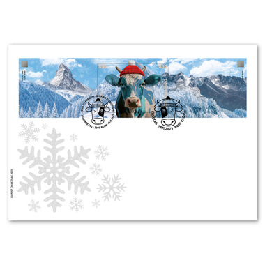 Enveloppe spéciale Crypto Stamp CHLI 2.0, Bleu Timbres isolés (2 timbres, valeur d'affranchissement CHF 17.00) sur enveloppe spéciale C5, oblitéré